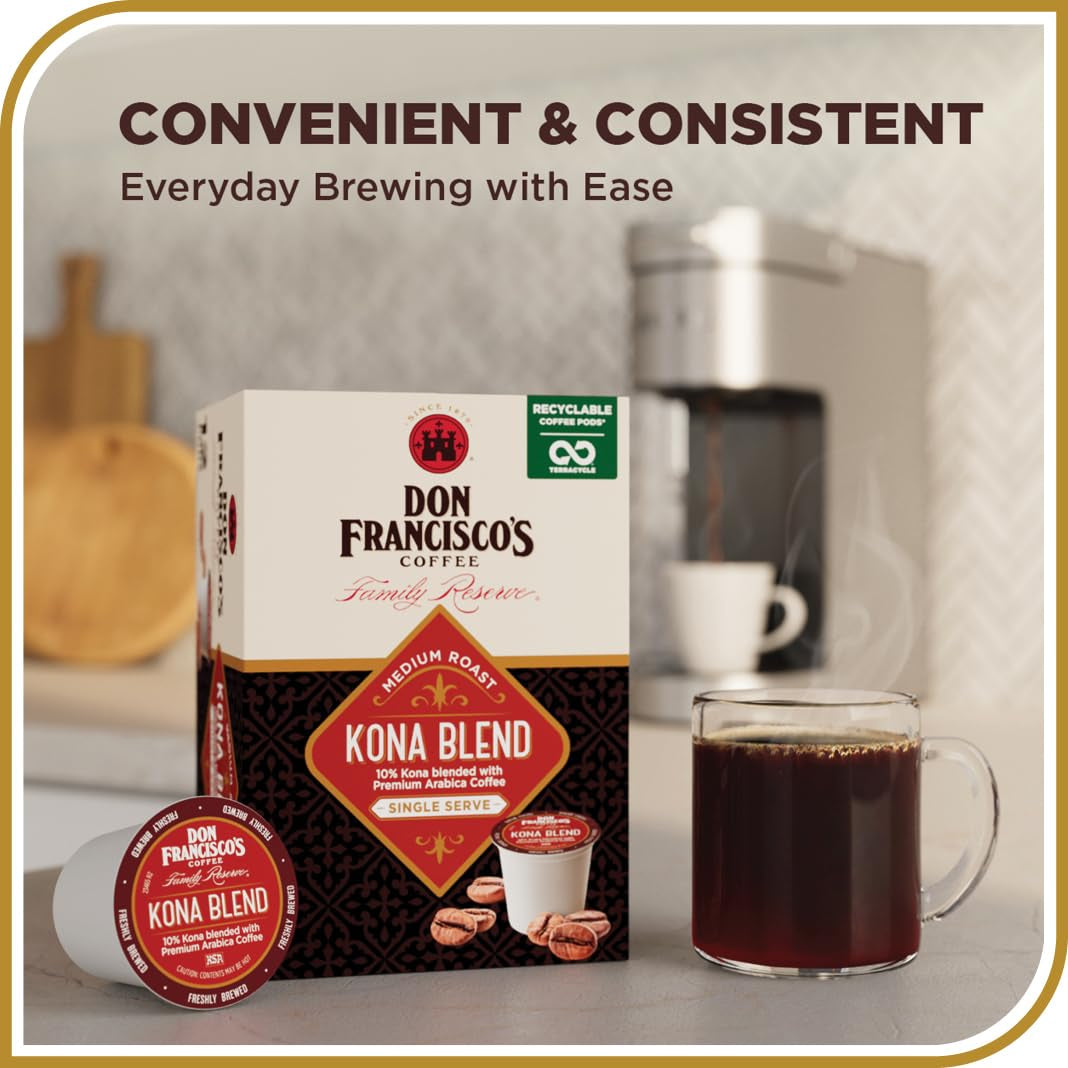 Kona Blend Coffee - 100 K-Cup Compatible Single-Serve Pods - 10% Kona - Recyclable through Terracycle - Compatible with Keurig Brewers