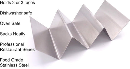 Taco Holder - Stainless Steel Taco Plates, 4 Count, Mexican Style, Holds 3 Tacos, Dishwasher, Oven and Grill Safe