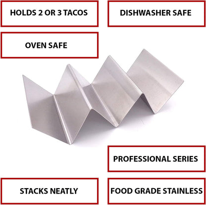 Taco Holder - Stainless Steel Taco Plates, 4 Count, Mexican Style, Holds 3 Tacos, Dishwasher, Oven and Grill Safe